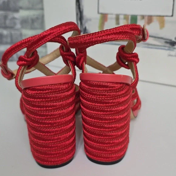 CAbi Tip Toe Red Rope Strappy Block Heel Ankle Strap Sandals Size 7 Style 6012 - Picture 5 of 13
